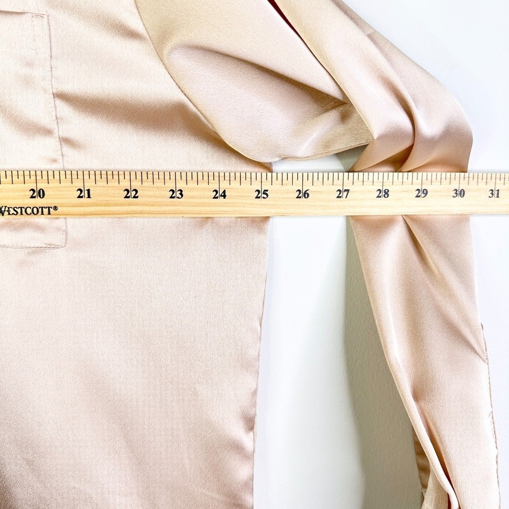 Fore Shirt Women L Champagne Pink Blush Satin Button Down Blouse Long Slv Pocket - Picture 7 of 8